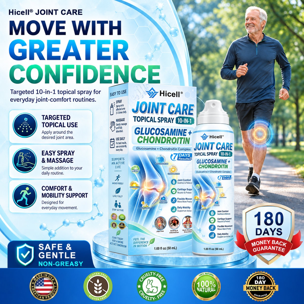 Official Store | Hicell® 10-in-1 Joint & Muscle Comfort Spray 🦴🌿 | Glucosamine + Chondroitin | Non-Greasy Daily Care